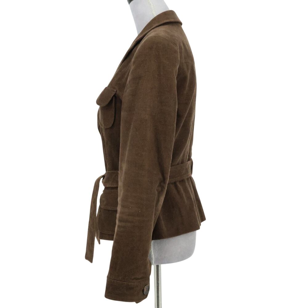 Zara Basic Jacket Womens Large Brown Corduroy Lined Belt Pockets Preppy Academia - Picture 5 of 14